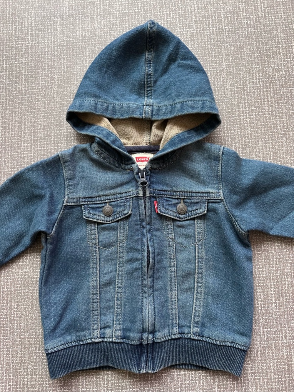 Levi’s Baby Soft Denim Hooded Jacket 12M Blue Zip Front NWT